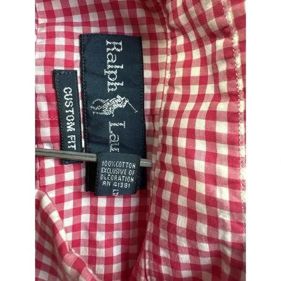 Polo Ralph Lauren Men's Medium Custom Fit Button Down Shirt Gingham Pink White - Picture 4 of 8